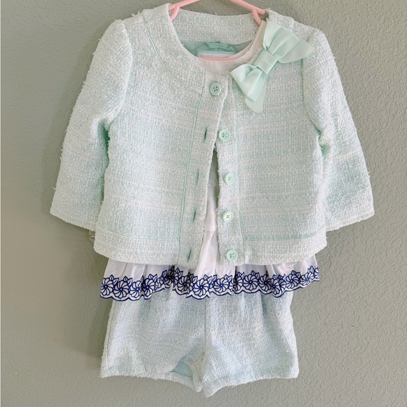 JANIE AND JACK Mint Boucle Tweed Jacket Blouse And Shorts Set - Picture 1 of 4